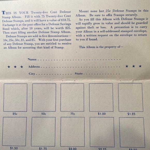 1942 US War WW2 Savings Bond 10/25 Cent Defense Stamp Album  Empty - Picture 3 of 8